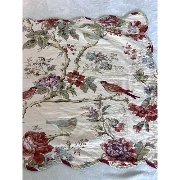 Set of 2 Waverly Charleston Chirp Bird Floral King Pillow Shams Scalloped Edge - Picture 11 of 12